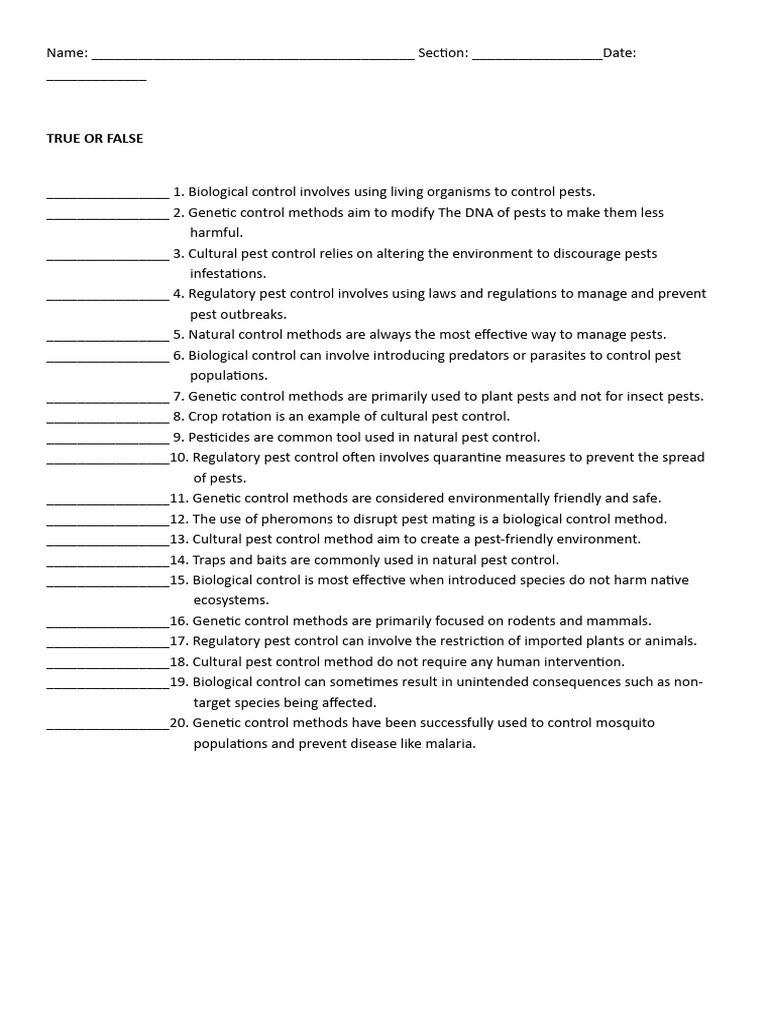 Quiz Pest Control Management PDF