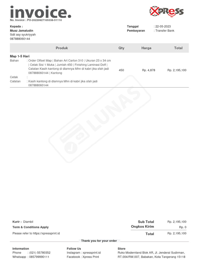 Invoice Map Offset PT Teruna Perkasa | PDF