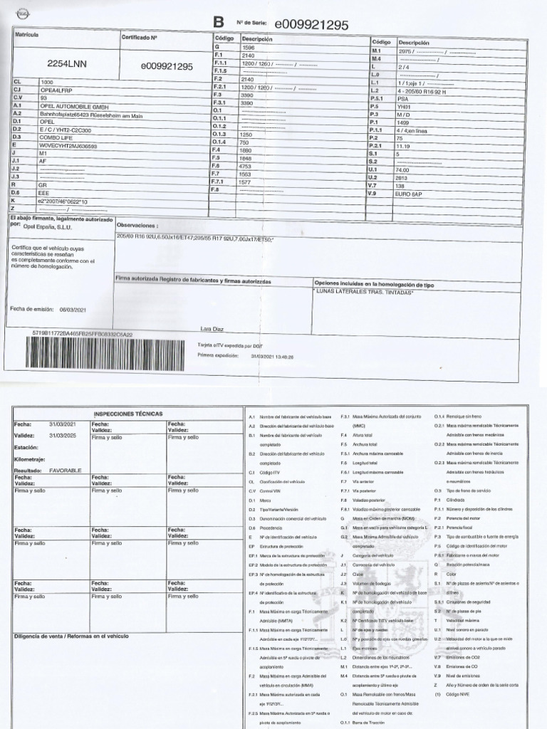 Ficha Técnica Opel Combo Pdf