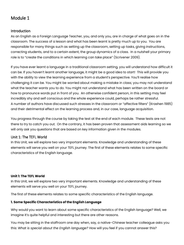 TEFL Module 1: Key Concepts Overview | PDF | English Language | Second ...