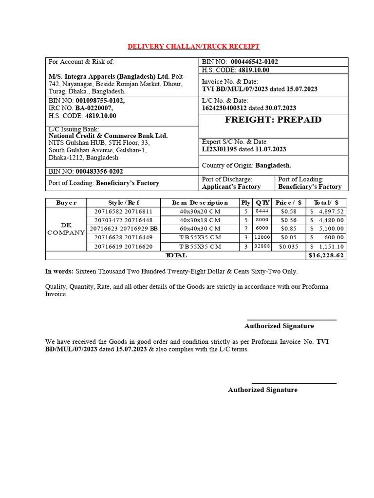 Vehicle Delivery Challan Download