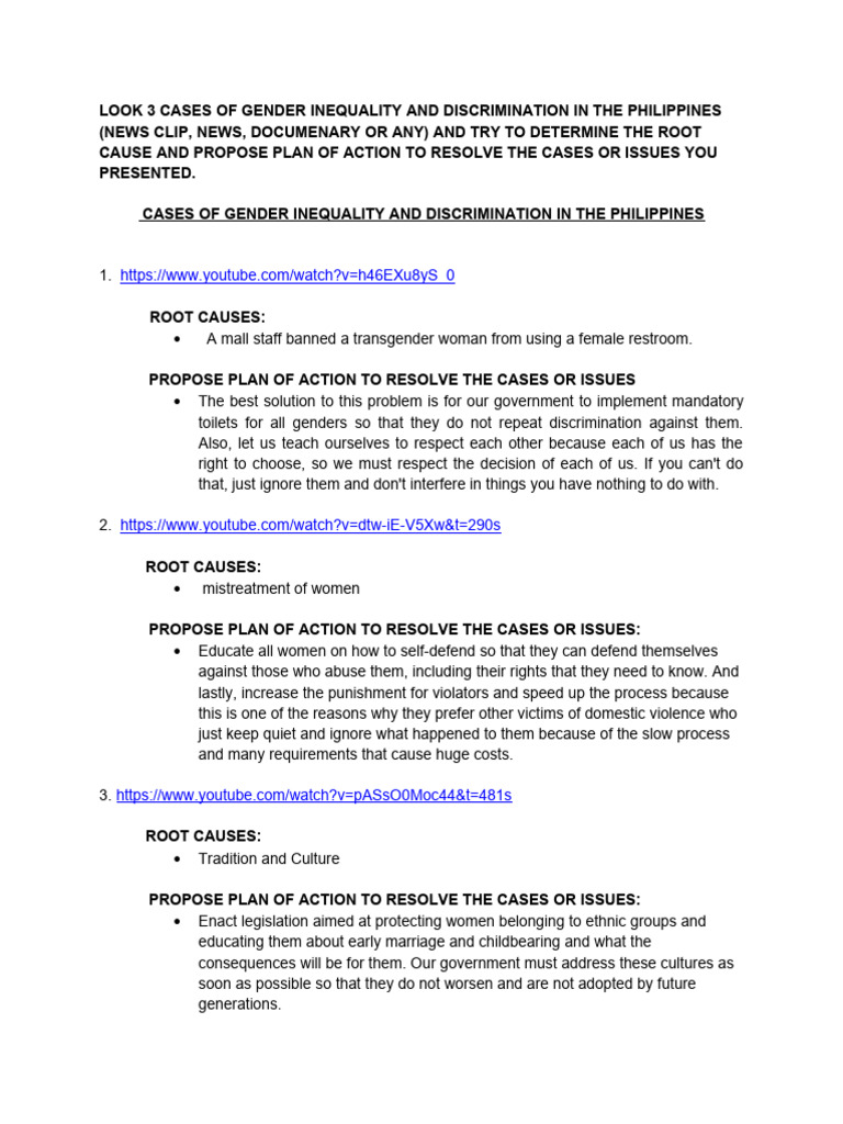 Cases of Gender Inequality and Discrimination in The Philippines | PDF