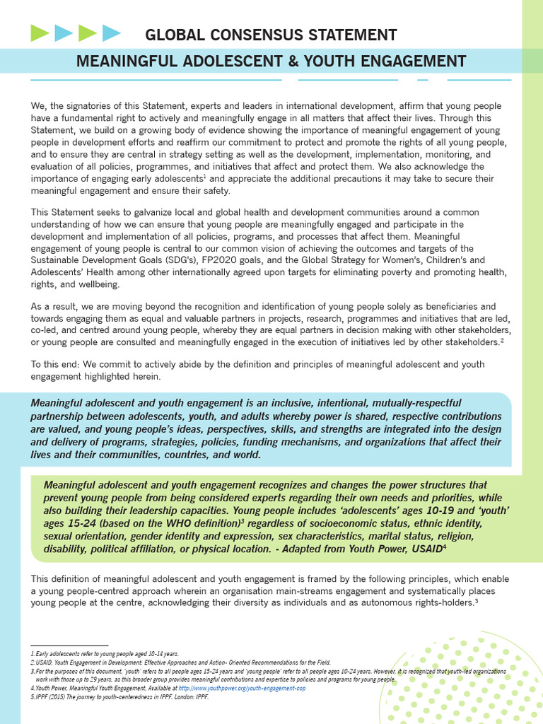 Global Consensus Statement Meaningful Adolescent and Youth Engagement