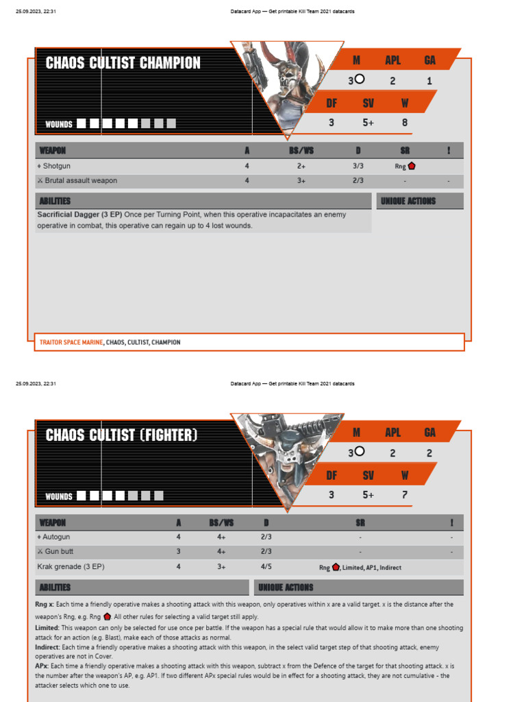 Datacard App - Get Printable Kill Team 2021 Datacards | PDF