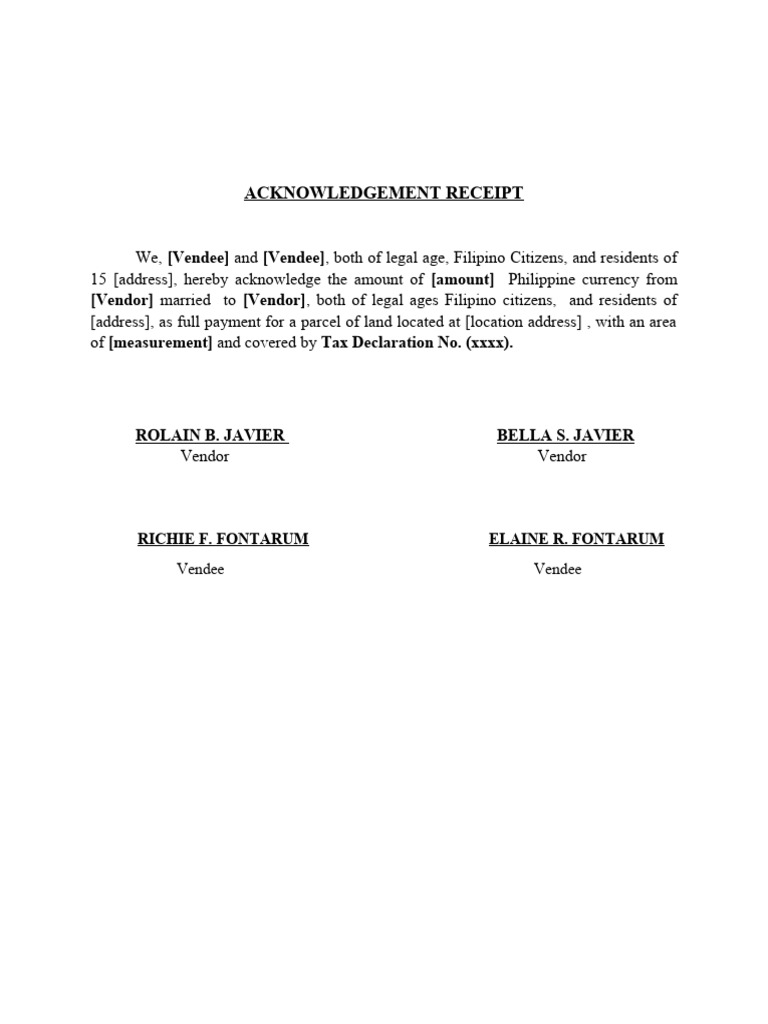 Land Purchase Acknowledgment Receipt | PDF