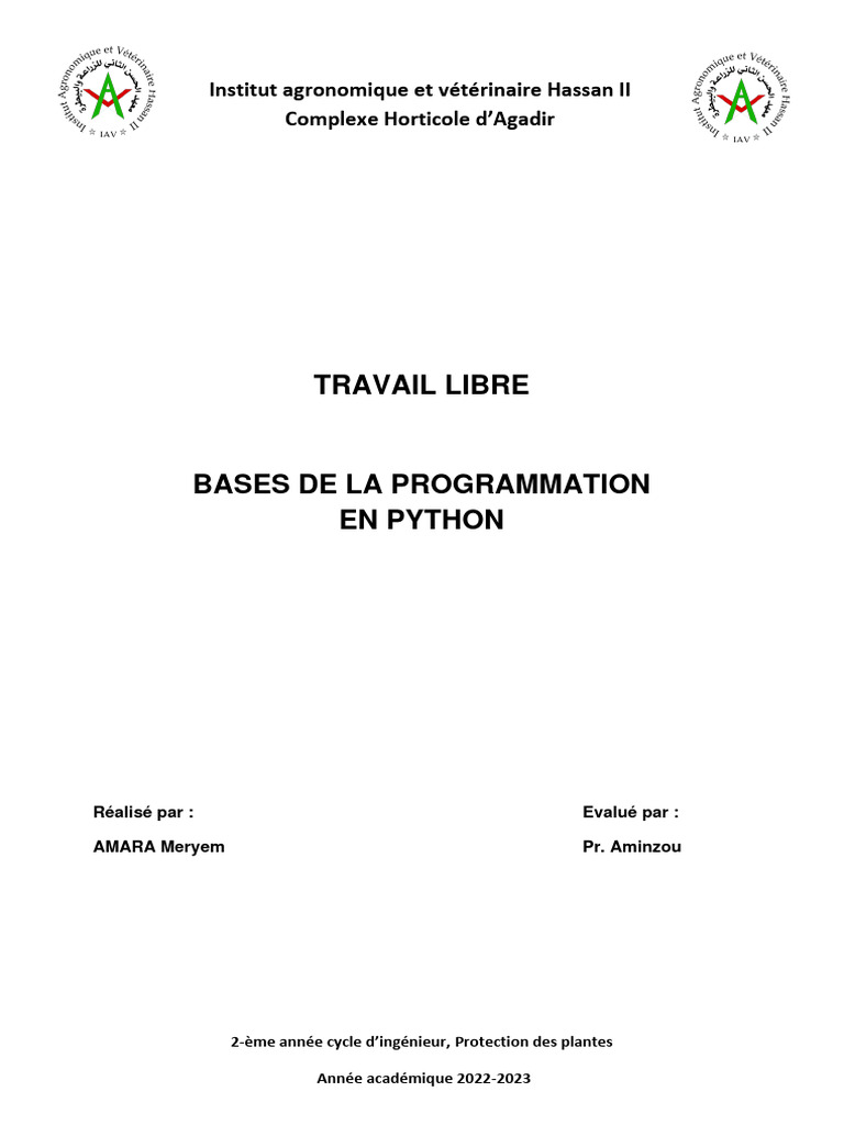 Bases de la programmation en Python | PDF | Python (Langage de ...