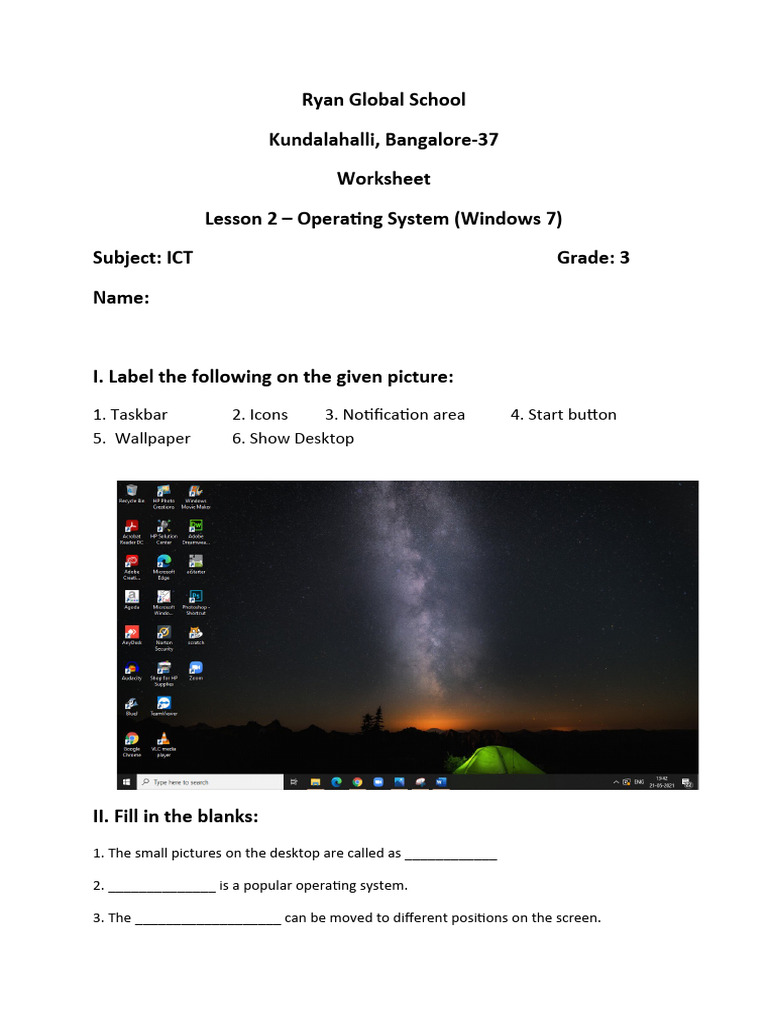 Lesson2 - Operating System Worksheet | PDF