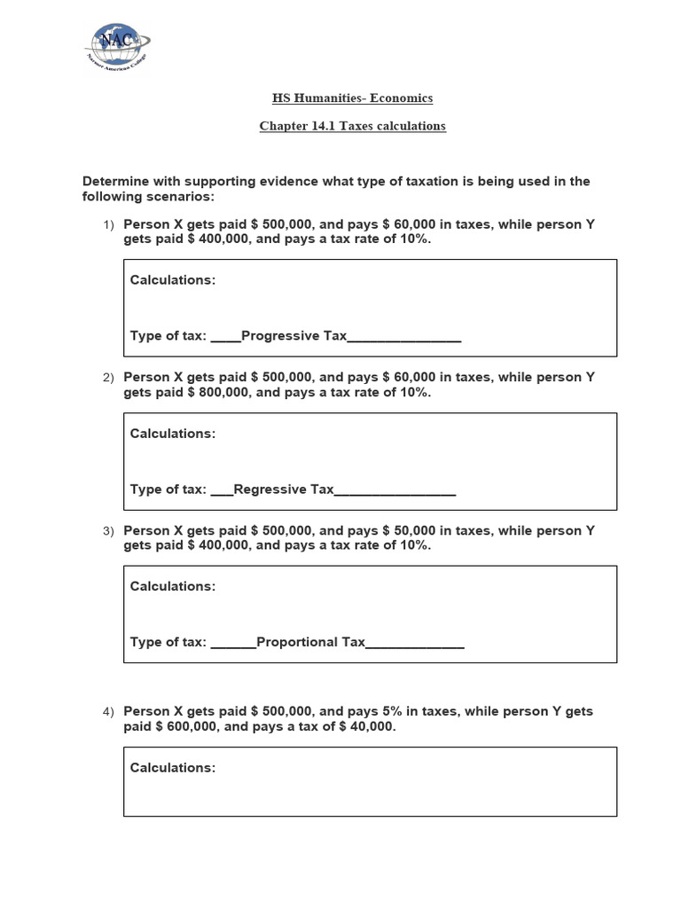Taxes Worksheet PDF