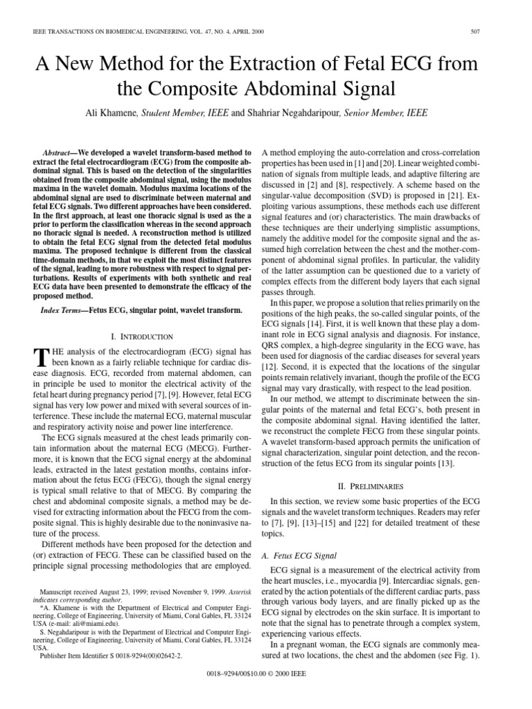 Fetal ECG Extraction via Wavelet Transform | PDF | Wavelet ...