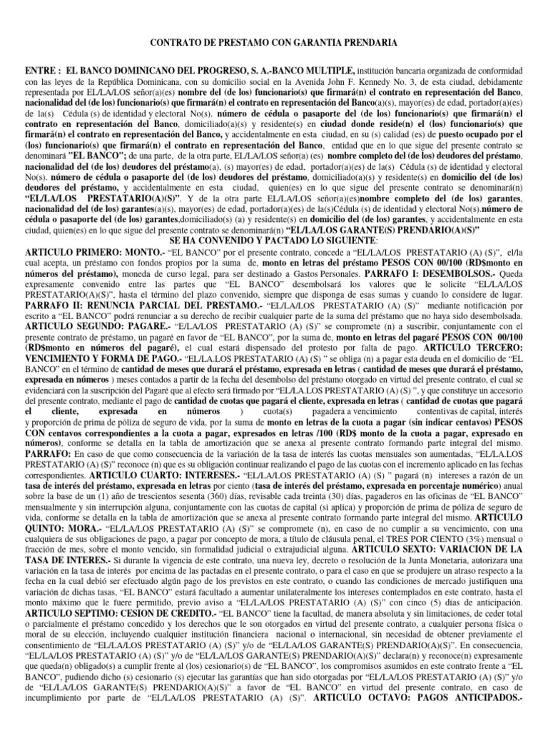 Contrato prestamo garantia prendaria | PDF