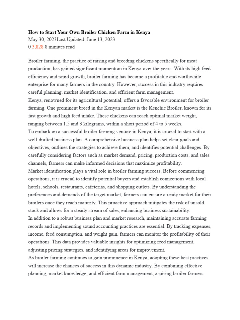 How To Start Your Own Broiler Chicken Farm in Kenya PDF