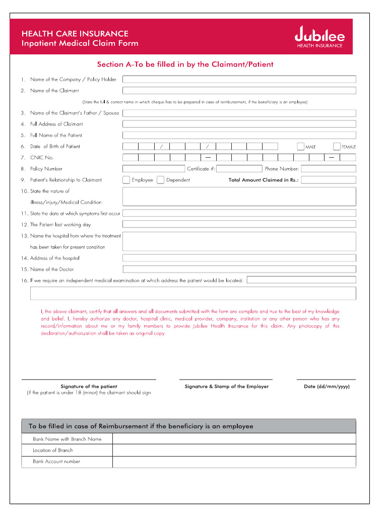 Inpatient Medical Claim Form PDF