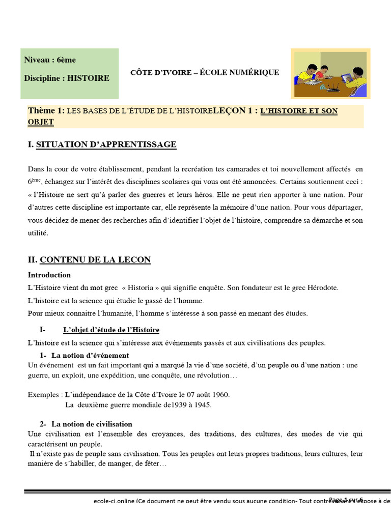 6ème H1 - Lhistoire Et Son Objet | PDF