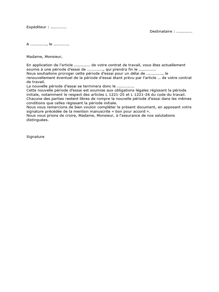 Lettre Renouvellement Periode Essai Par L Employeur Legisocial A23bdb PDF