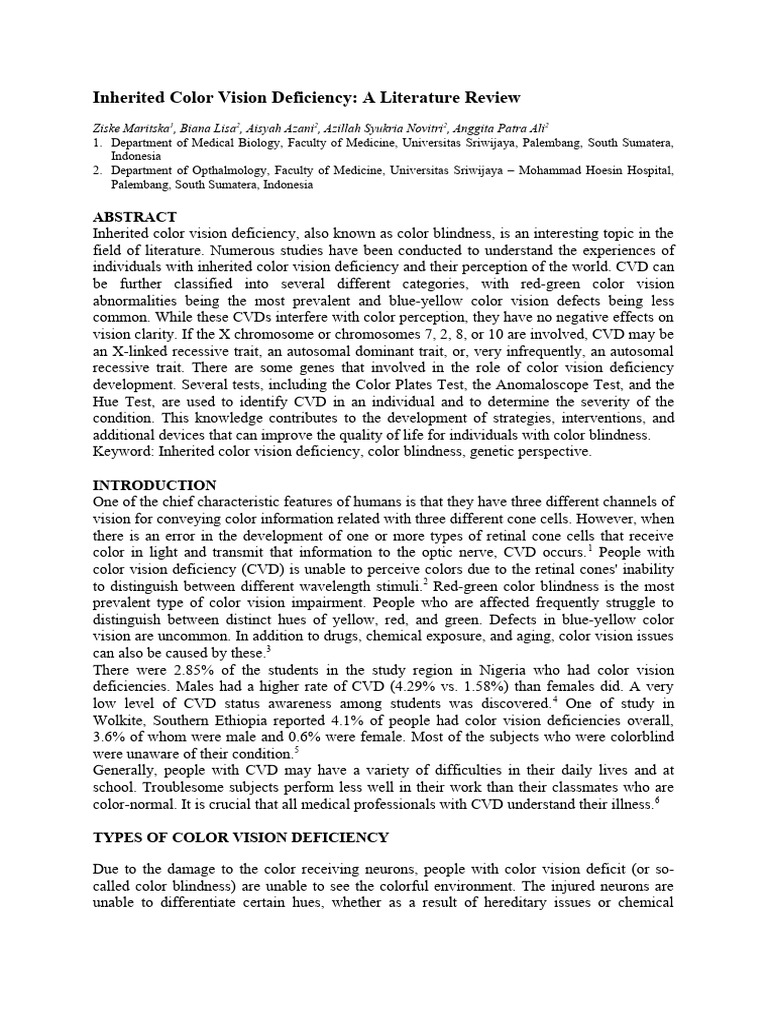 Inherited Color Vision Deficiency Review | PDF | Color | Ophthalmology