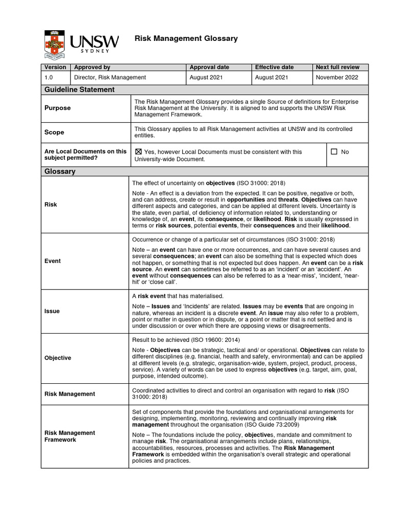 #RM Glossary 2021.08.11 Final PD | PDF | Risk | Risk Management