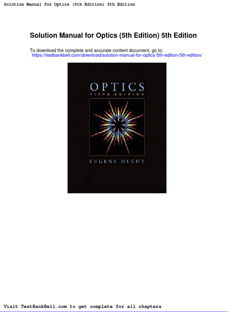 Solution Manual For Optics 5th Edition 5th Edition PDF