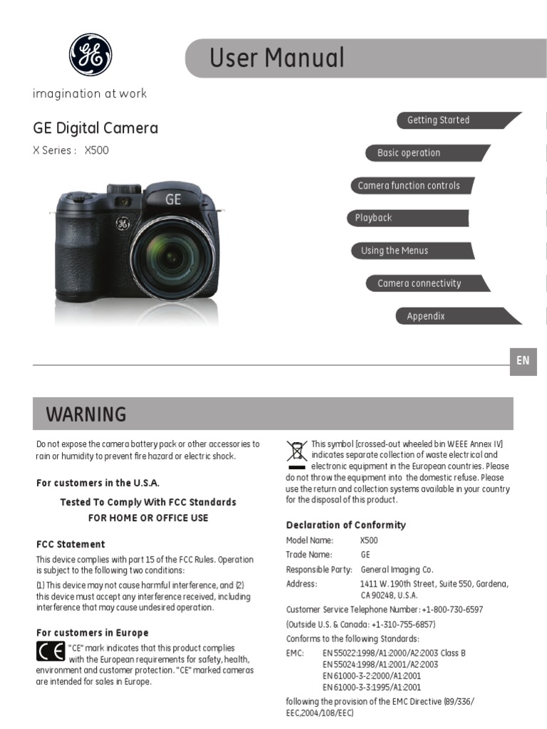GE X500 User Manual PDF Digital Camera Modes Shutter Speed