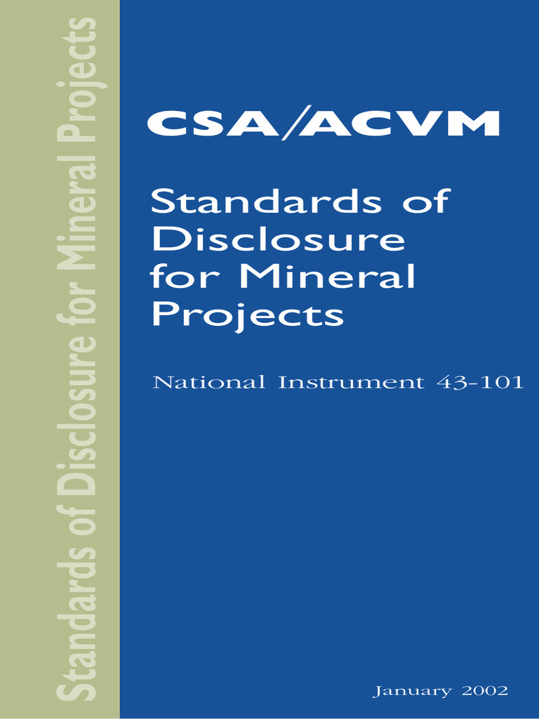 Standard of Disclosure For Mineral Project PDF Minerals