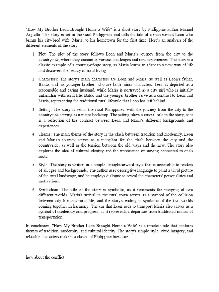 Who Were The Main Characters In The Story Characterize Them How My Brother Leon Brought A Wife