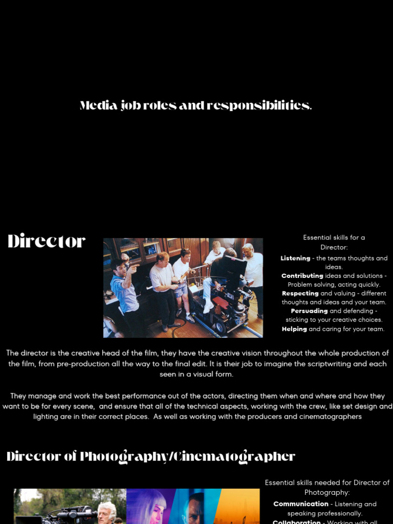 Media Job Roles and Responsibilities PDF Cinematography
