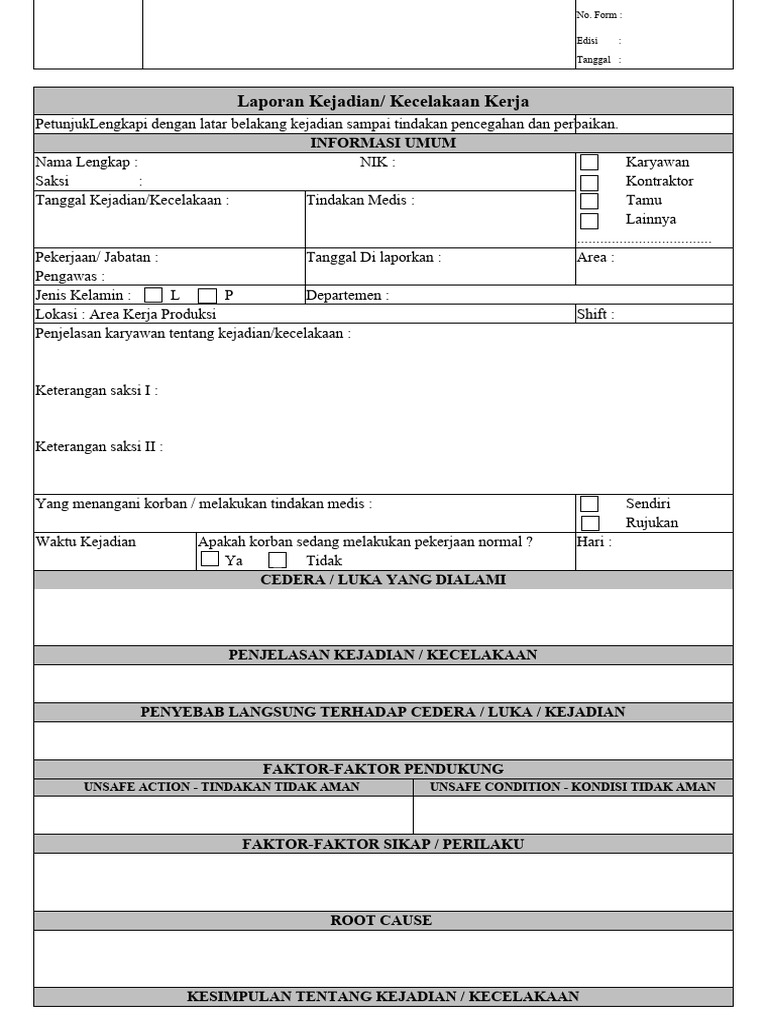 Form Kecelakaan Kerja Pdf