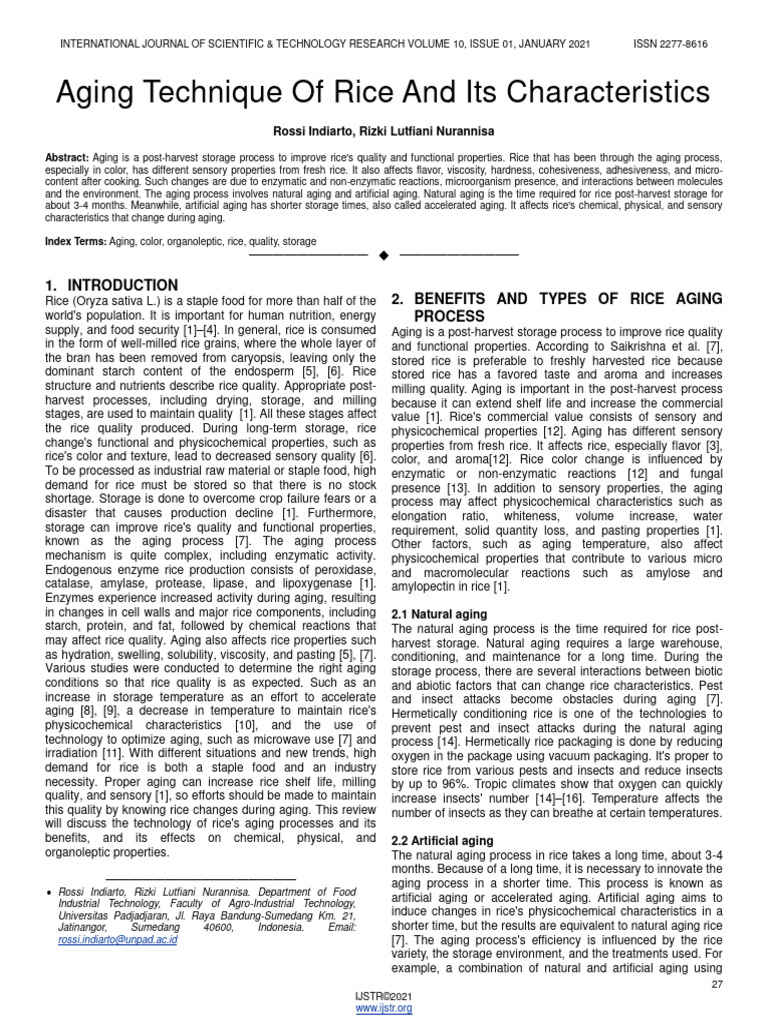 Aging Techniques and Rice Quality | PDF | Rice | Starch