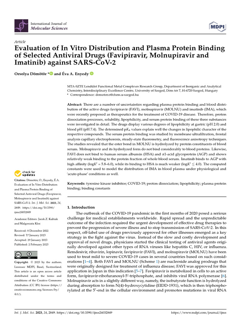 Evaluation of in Vitro Distribution and Plasma Protein Binding | PDF ...