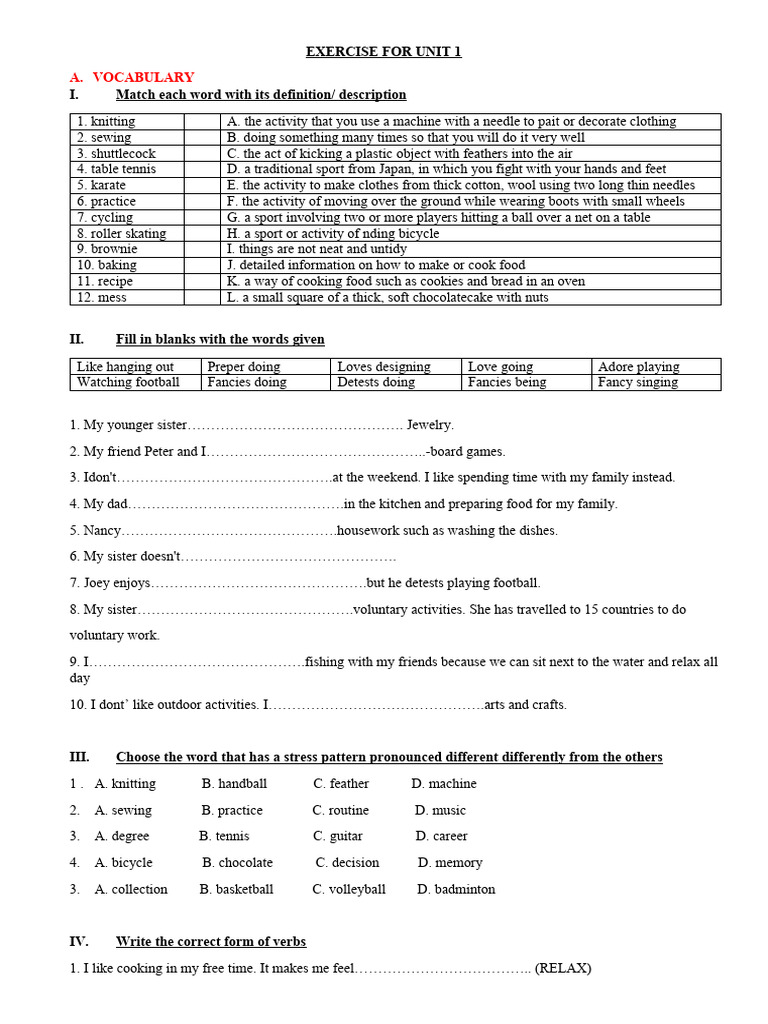 Exercise Unit 1 | PDF | Sports & Recreation | Language Arts & Discipline