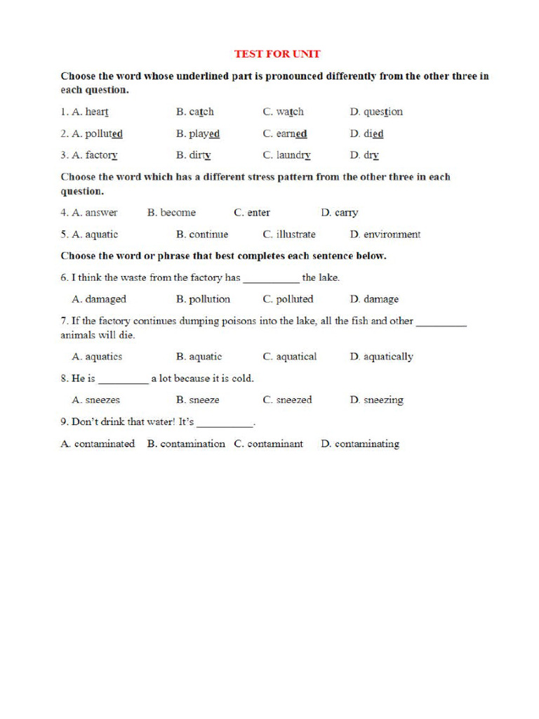 Test for unit 3 pdf