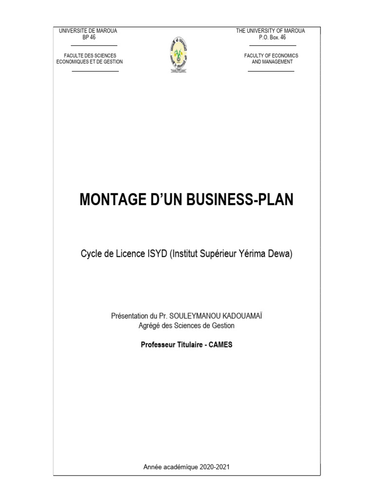 Montage d'un Business Plan ISYD | PDF | Plan d'affaires | Modèle d ...