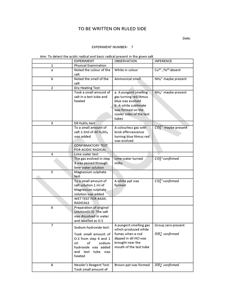 Salt Analysis Amm Carbonate Lead Nitrtae PDF Salt (Chemistry