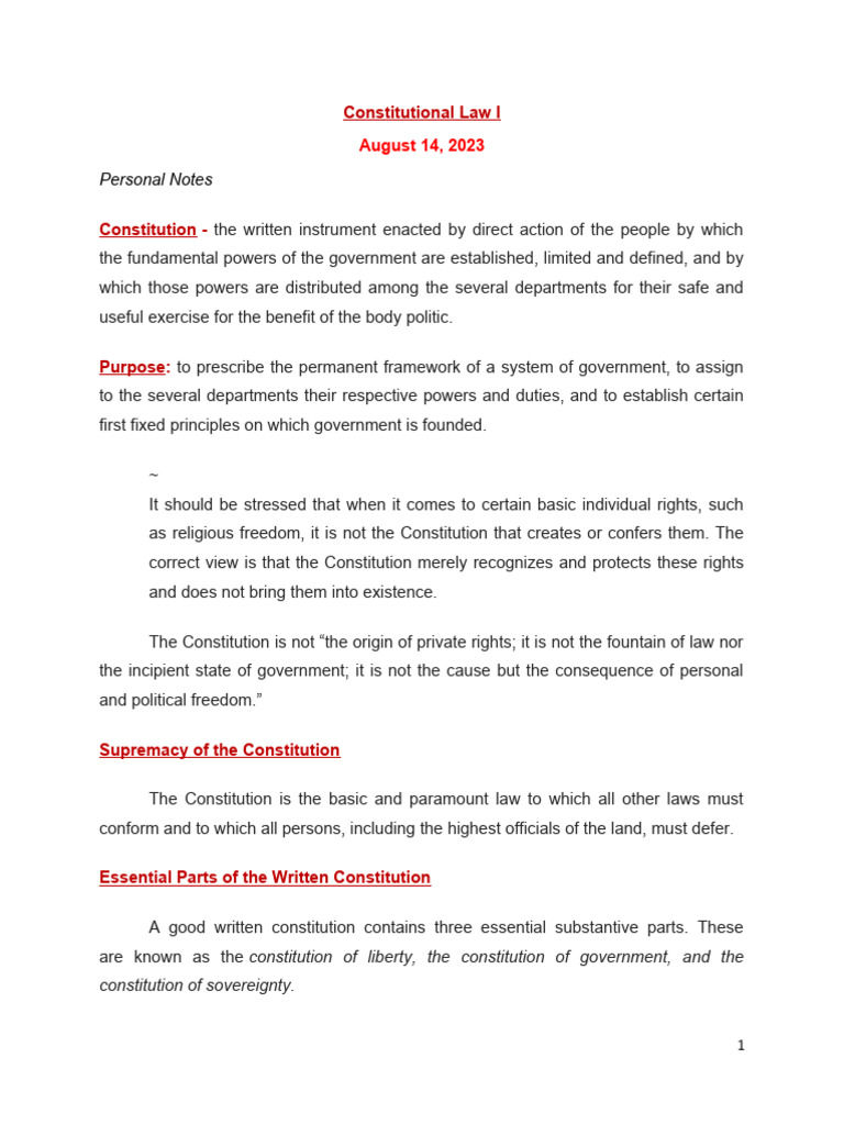 Overview of Constitutional Law Principles | PDF | Constitution | Legal ...