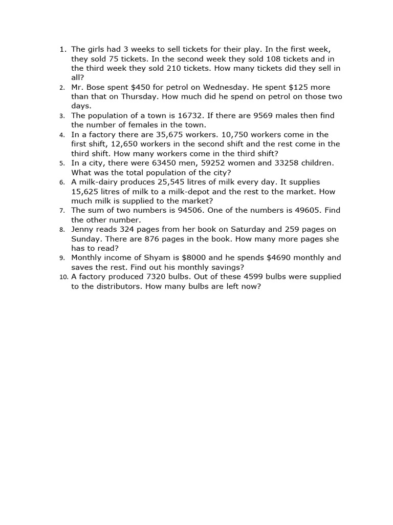 Word Problems (Add & Subtract) 2 | PDF