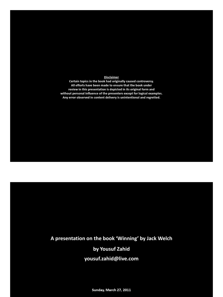 Winning by Jack Welch A Book Presentation Mergers And