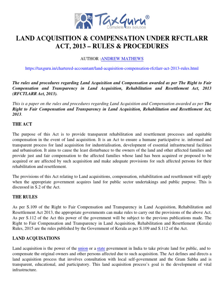 RFCTLARR Act 2013: Land Acquisition Rules | PDF | Eminent Domain ...