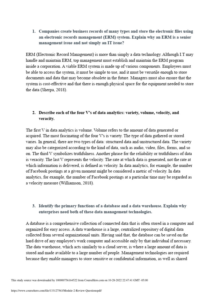 Module 2 Review Questions PDF Download Free PDF Data Data Warehouse