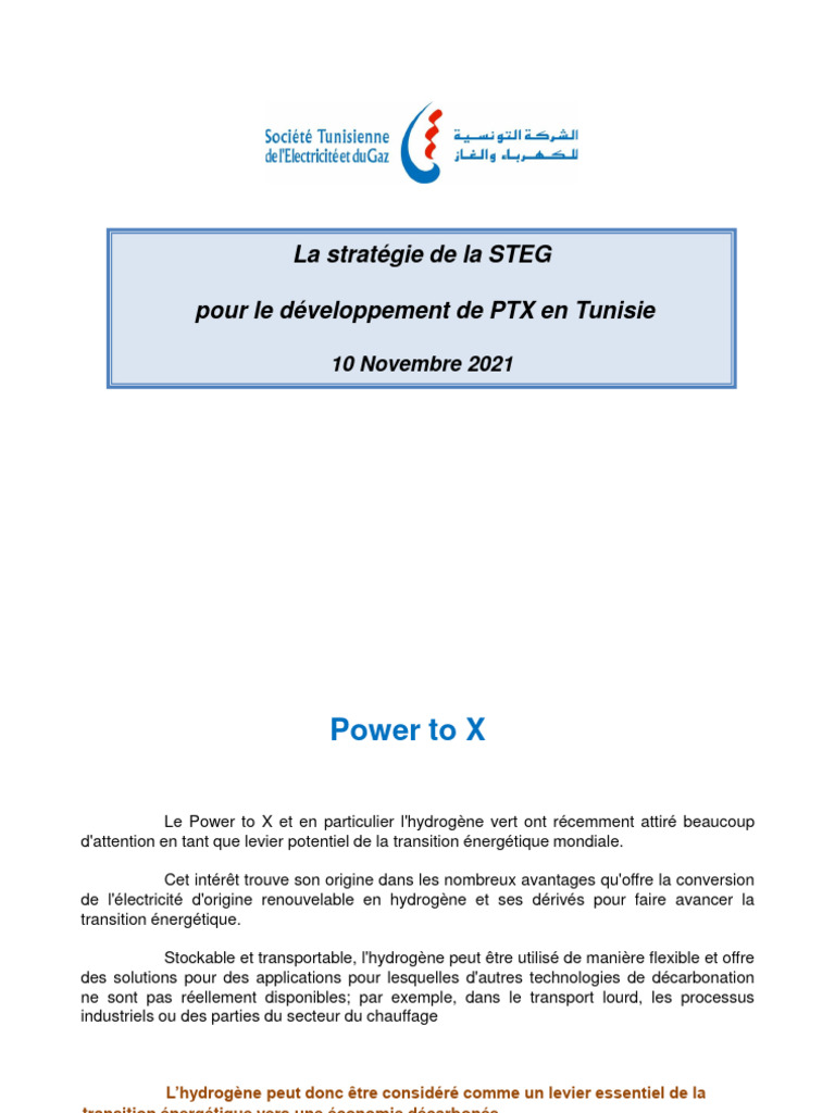 Stratégie de la STEG pour l'hydrogène vert | PDF | Énergie renouvelable ...