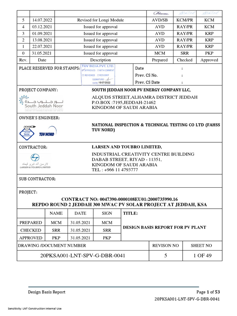20PKSA001-LNT-SPV-G-DBR-0041_R5 Design Basis Report PV Plant_A | PDF ...