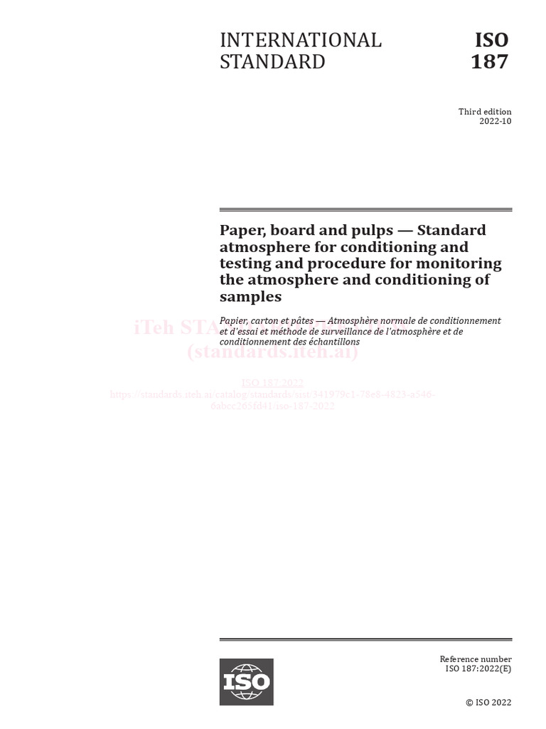 ISO-187-2022 papel y carton . acondicionamiento | PDF | Humidity ...