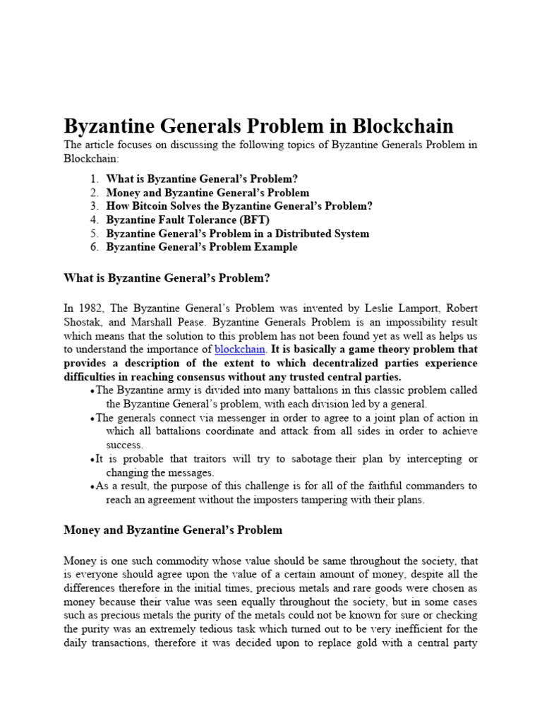 Byzantine Generals Problem in Blockchain | PDF | Computing | Computer  Science