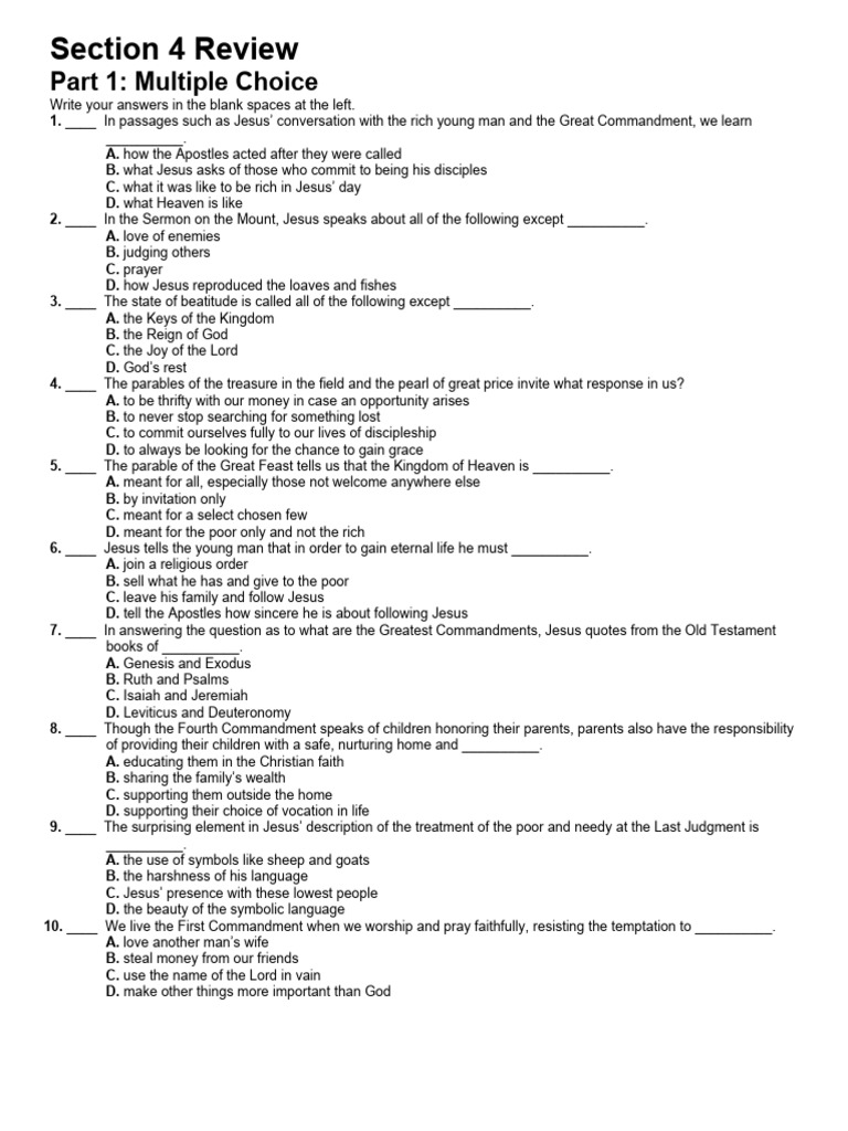 Section 4c section 4 review pdf jesus ten commandments