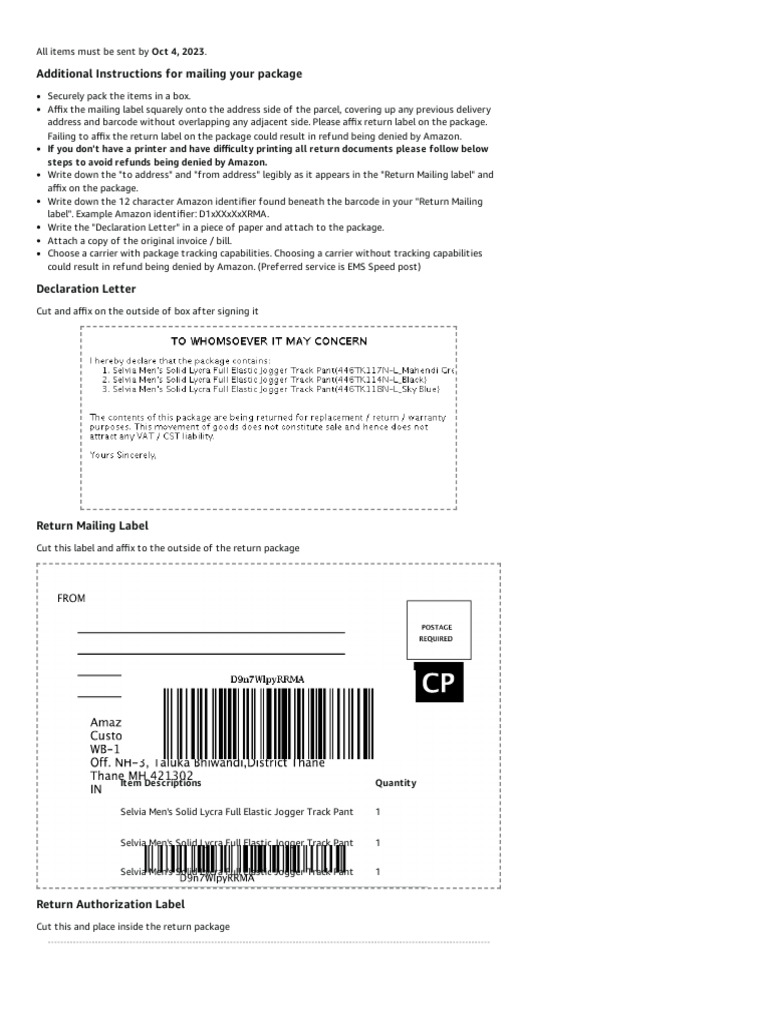 Amazon Return Instructions and Labels | PDF