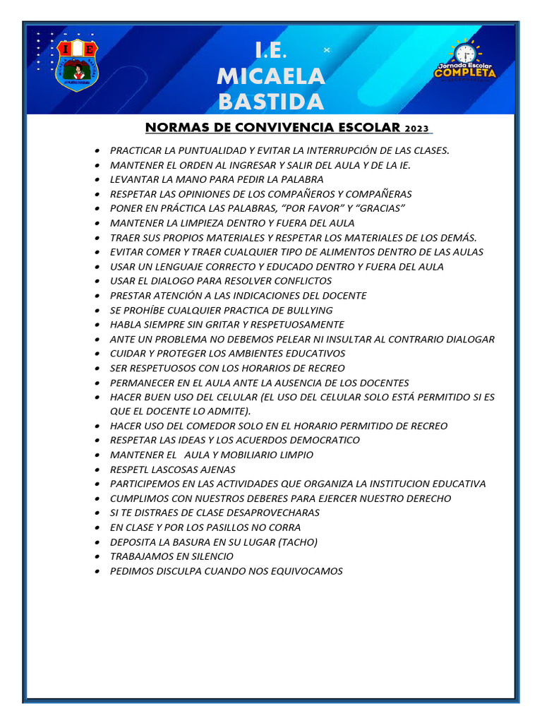 Normas de Convivencia Escolar 2023 | PDF