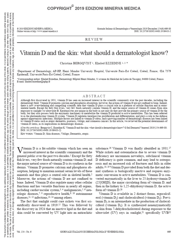 Vitamin D and the skin what should a dermatologist know PDF Vitamin