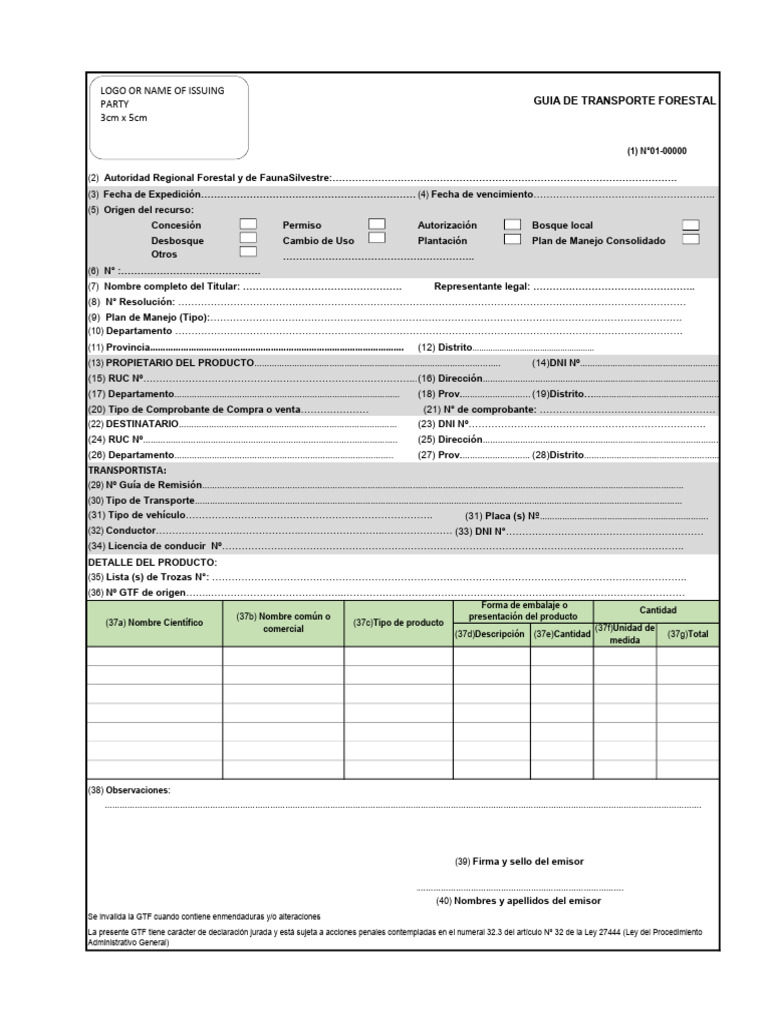 B1 Forest Transport Permit GTF Format PDF
