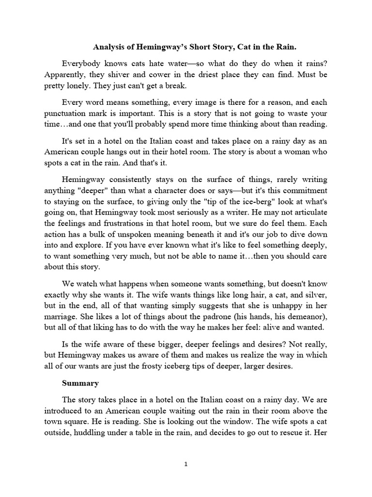 Cat in the rain analysis pdf thought