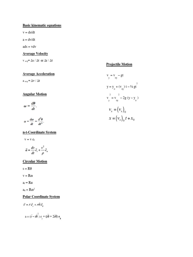 Formula Sheet-Chapter 13-Quiz 2 | PDF