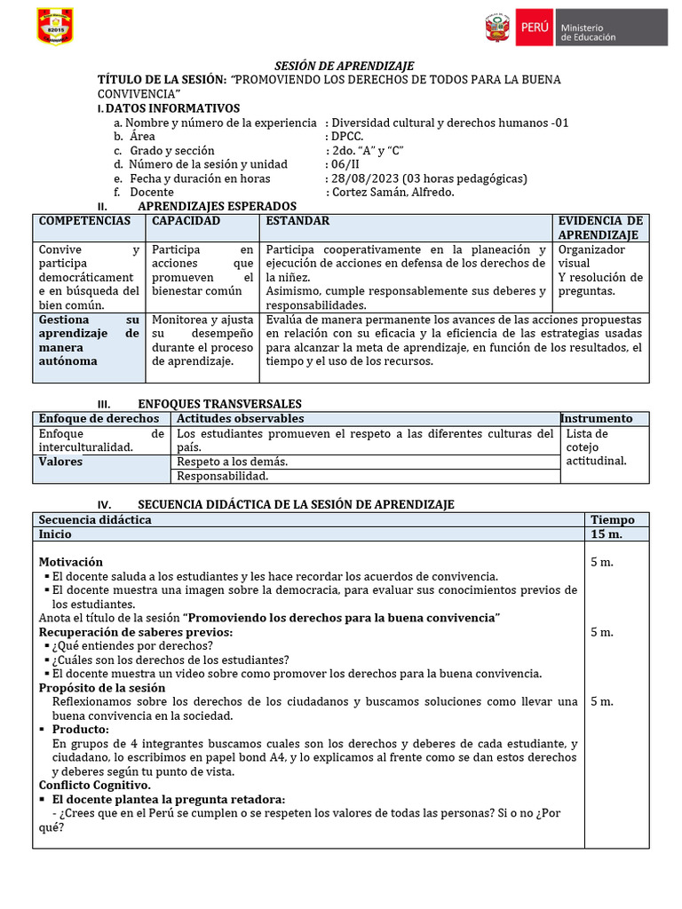 Derechos y Convivencia en DPCC 2° | PDF | Aprendizaje | Salón de clases