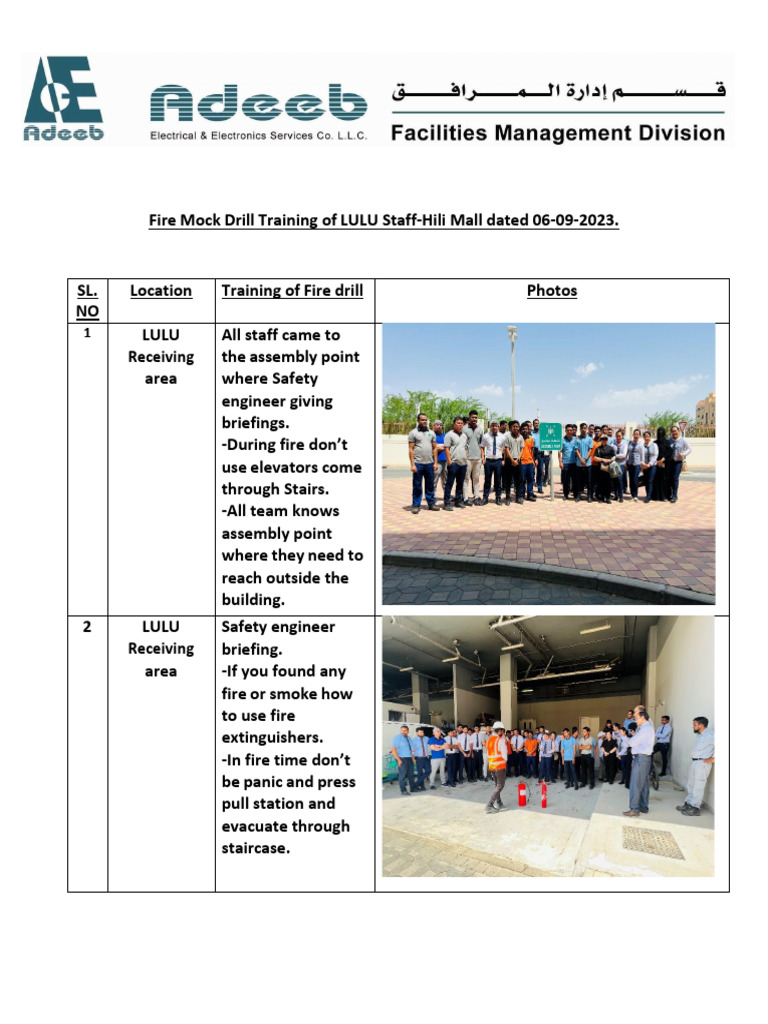 Lulu Hili Mall Fire Mock Drill Training Report Pdf